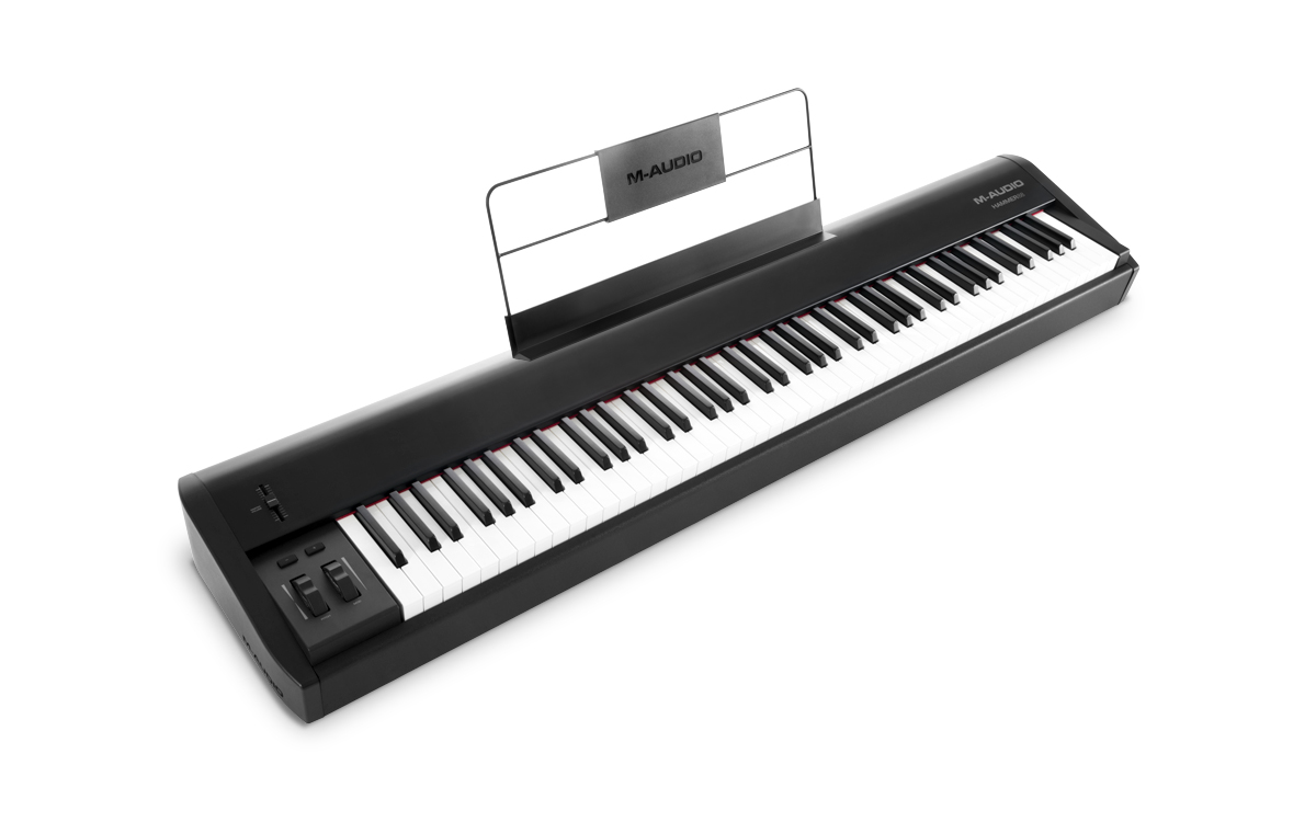 Alesis Recital – 88 Key Digital Piano Keyboard with Semi Weighted Keys, 5  Voices, Piano Lessons, M-Audio Sustain Pedal and HDH40 Piano Headphones